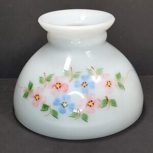 GWTW Hand Painted Floral Hurricane Lamp Shade Milk Glass Porcelain Vtg Cottage